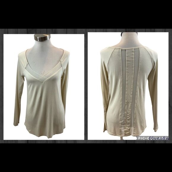 Red by BKE long Sleeved Lightweight‎ Mesh Insert Ivory Blouse Medium - Picture 1 of 10